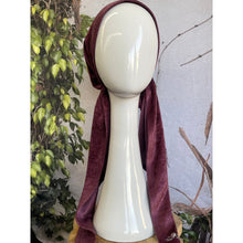 Crushed Velvet Stretchy Pretied, Merlot, w/ Long Tails + Velvet Band/Adjustable-Pretieds-The Little Tichel Lady