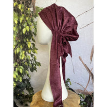 Crushed Velvet Stretchy Pretied, Merlot, w/ Long Tails + Velvet Band/Adjustable-Pretieds-The Little Tichel Lady