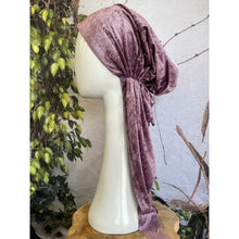 Crushed Velvet Stretchy Pretied, Lilac, w/ Long Tails + Velvet Band/Adjustable-Pretieds-The Little Tichel Lady