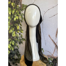 Crushed Velvet Stretchy Pretied, Deep Olive, w/ Long Tails + Velvet Band/Adjustable-Pretieds-The Little Tichel Lady