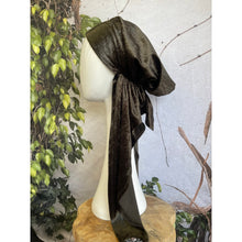 Crushed Velvet Stretchy Pretied, Deep Olive, w/ Long Tails + Velvet Band/Adjustable-Pretieds-The Little Tichel Lady