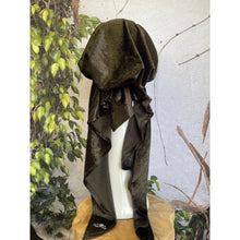 Crushed Velvet Stretchy Pretied, Deep Olive, w/ Long Tails + Velvet Band/Adjustable-Pretieds-The Little Tichel Lady