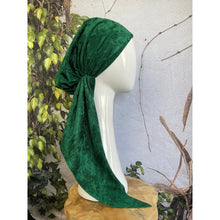 Crushed Velvet Stretchy Pretied, Emerald, w/ Long Tails + Velvet Band/Adjustable-Pretieds-The Little Tichel Lady