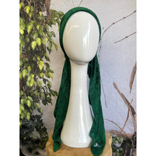 Crushed Velvet Stretchy Pretied, Emerald, w/ Long Tails + Velvet Band/Adjustable-Pretieds-The Little Tichel Lady