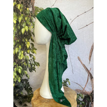 Crushed Velvet Stretchy Pretied, Emerald, w/ Long Tails + Velvet Band/Adjustable-Pretieds-The Little Tichel Lady