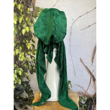 Crushed Velvet Stretchy Pretied, Emerald, w/ Long Tails + Velvet Band/Adjustable-Pretieds-The Little Tichel Lady