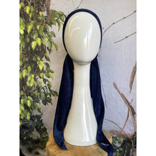 Crushed Velvet Stretchy Pretied, Navy, w/ Long Tails + Velvet Band/Adjustable-Pretieds-The Little Tichel Lady