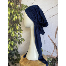 Crushed Velvet Stretchy Pretied, Navy, w/ Long Tails + Velvet Band/Adjustable-Pretieds-The Little Tichel Lady