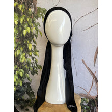 Crushed Velvet Stretchy Pretied, Black, w/ Long Tails + Velvet Band/Adjustable-Pretieds-The Little Tichel Lady