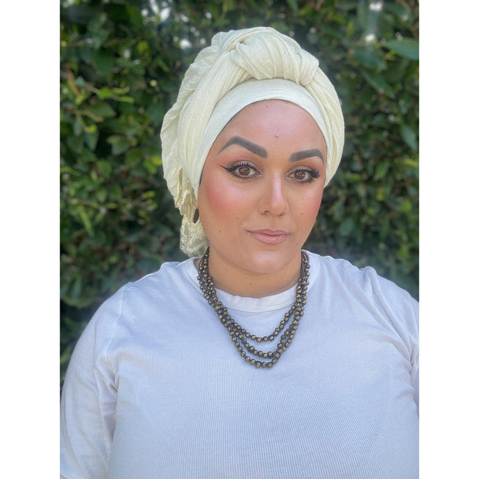 Israeli Arabesque Wrap - Cream-Long Wrap-The Little Tichel Lady
