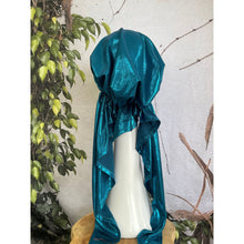 Metallic Stretchy Pretied, Teal Blue, w/ Long Tails + Velvet Band/Adjustable-Pretieds-The Little Tichel Lady