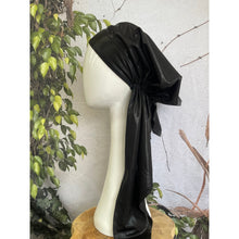 Metallic Stretchy Pretied, Black, w/ Long Tails + Velvet Band/Adjustable-Pretieds-The Little Tichel Lady