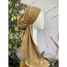 Faux Suede Stretchy Pretied, Sand, w/ Long Tails + Velvet Band/Adjustable-Pretieds-The Little Tichel Lady