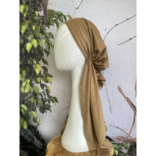 Faux Suede Stretchy Pretied, Sand, w/ Long Tails + Velvet Band/Adjustable-Pretieds-The Little Tichel Lady