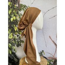 Faux Suede Stretchy Pretied, Caramel, w/ Long Tails + Velvet Band/Adjustable-Pretieds-The Little Tichel Lady