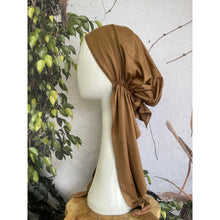 Faux Suede Stretchy Pretied, Caramel, w/ Long Tails + Velvet Band/Adjustable-Pretieds-The Little Tichel Lady