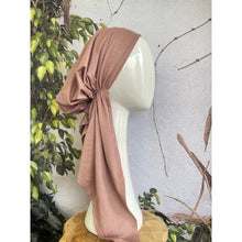 Faux Suede Stretchy Pretied, Mauve, w/ Long Tails + Velvet Band/Adjustable-Pretieds-The Little Tichel Lady