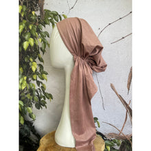 Faux Suede Stretchy Pretied, Mauve, w/ Long Tails + Velvet Band/Adjustable-Pretieds-The Little Tichel Lady