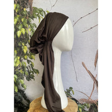 Faux Suede Stretchy Pretied, Deep Brown, w/ Long Tails + Velvet Band/Adjustable-Pretieds-The Little Tichel Lady