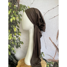 Faux Suede Stretchy Pretied, Deep Brown, w/ Long Tails + Velvet Band/Adjustable-Pretieds-The Little Tichel Lady