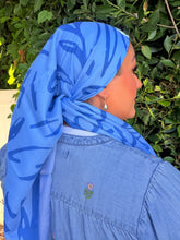 Floral Muse Print Square Tichel - Blue-square-The Little Tichel Lady