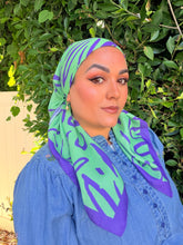 Floral Muse Print Square Tichel - Green/Purple-square-The Little Tichel Lady