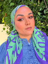 Floral Muse Print Square Tichel - Green/Purple-square-The Little Tichel Lady