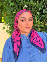 Floral Muse Print Square Tichel - Pink/Navy-square-The Little Tichel Lady