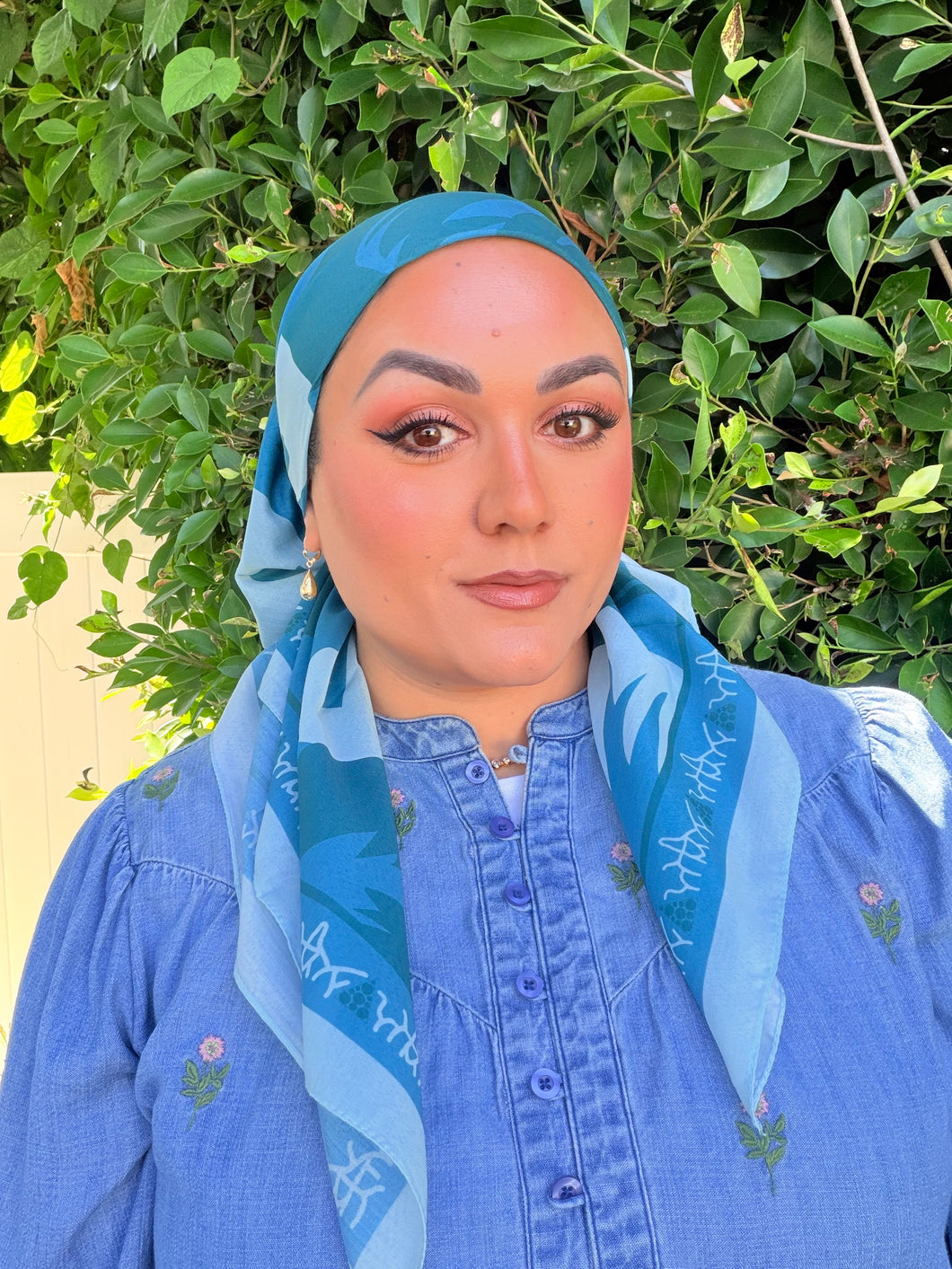 Petal Pop Print Square Tichel - Teal/Blue-square-The Little Tichel Lady
