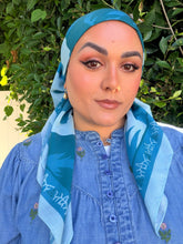 Petal Pop Print Square Tichel - Teal/Blue-square-The Little Tichel Lady