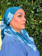 Petal Pop Print Square Tichel - Teal/Blue-square-The Little Tichel Lady