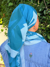 Petal Pop Print Square Tichel - Teal/Blue-square-The Little Tichel Lady