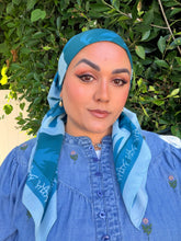 Petal Pop Print Square Tichel - Teal/Blue-square-The Little Tichel Lady