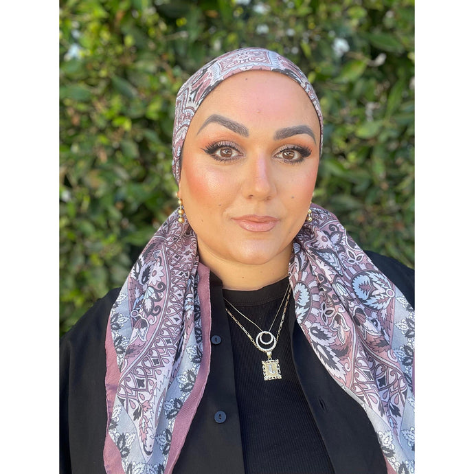 Paisley Print Square Tichel - Mauve-Squares-The Little Tichel Lady