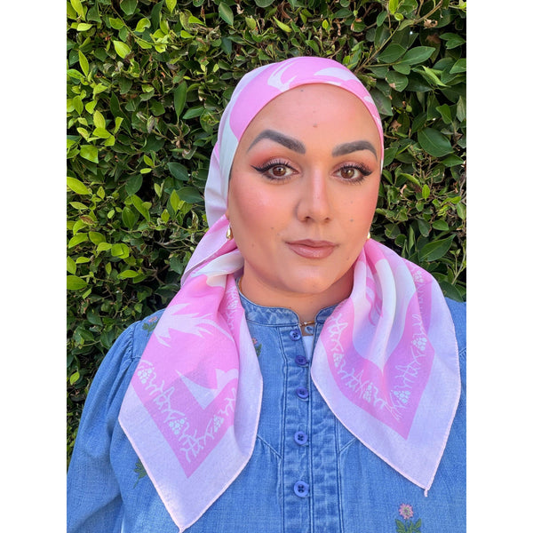 Petal Pop Print Square Tichel - Pink-square-The Little Tichel Lady