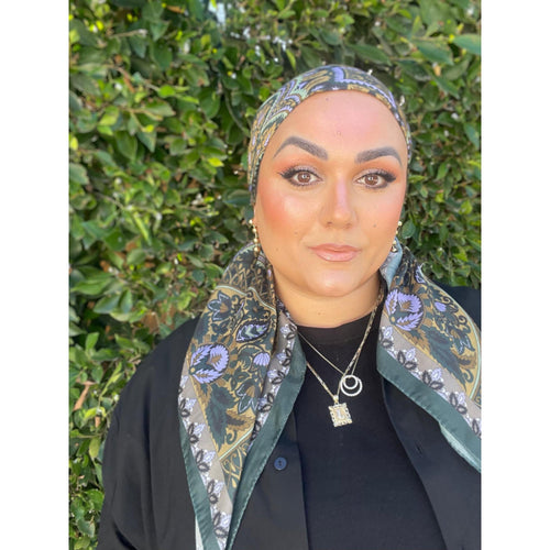 Paisley Print Square Tichel - Deep Green/Golden-Squares-The Little Tichel Lady