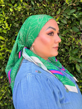 Lily Line Print Square Tichel - Green-square-The Little Tichel Lady