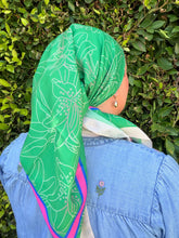 Lily Line Print Square Tichel - Green-square-The Little Tichel Lady