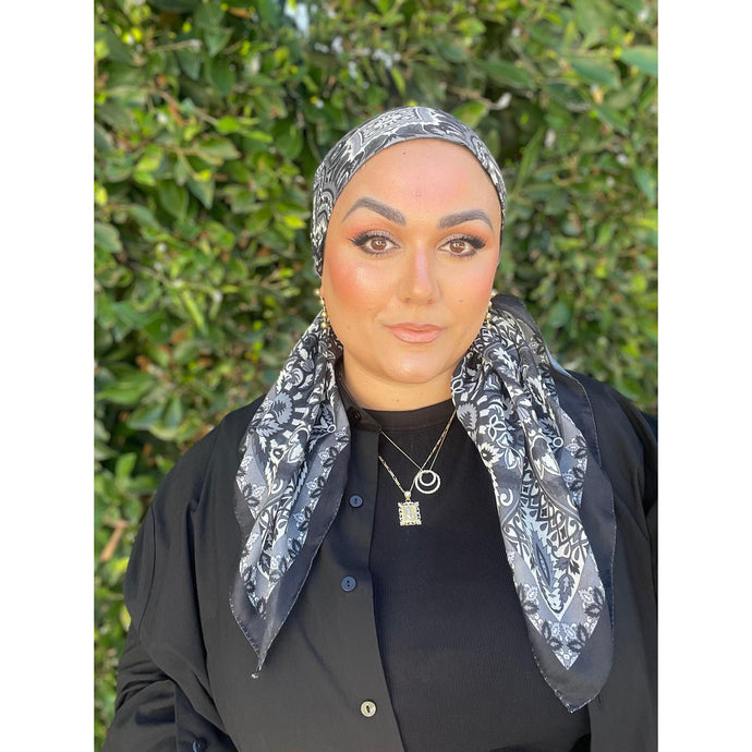 Paisley Print Square Tichel - Black/White-Squares-The Little Tichel Lady