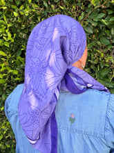 Lily Line Print Square Tichel - Purple-square-The Little Tichel Lady