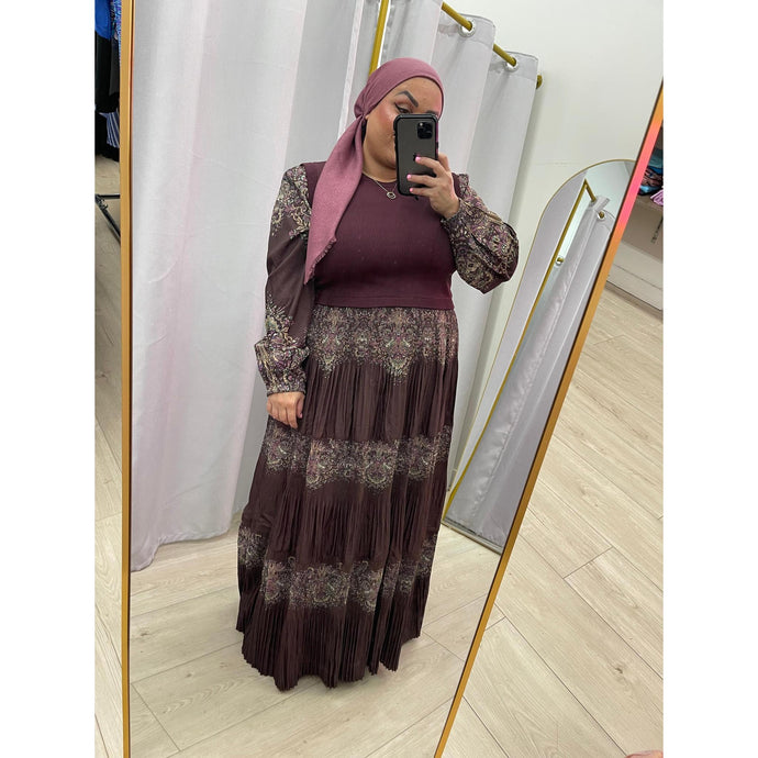 Bordeaux Print Tiered Dress-dress-The Little Tichel Lady
