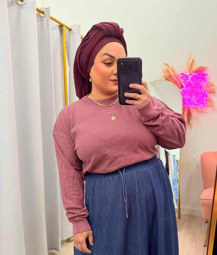 Relaxed Cropped Cotton T-Shirt - Muted Berry-Tops-The Little Tichel Lady