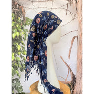 Open-Closed Back NON-SLIP Adjustable Pretied, w/ Tassel Details - Navy/Pink-Pretieds-The Little Tichel Lady