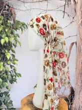 Open-Closed Back NON-SLIP Adjustable Pretied, w/ Tassel Details - Cream/Multi-Pretieds-The Little Tichel Lady