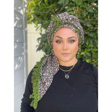 Israeli Tassel Embroidered Very Large Square - Olive Floral-Squares-The Little Tichel Lady