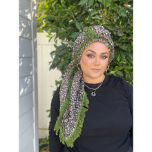 Israeli Tassel Embroidered Very Large Square - Olive Floral-Squares-The Little Tichel Lady