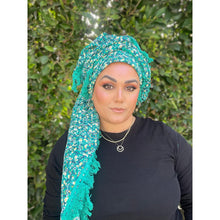 Israeli Tassel Embroidered Very Large Square - Teal Floral-Squares-The Little Tichel Lady