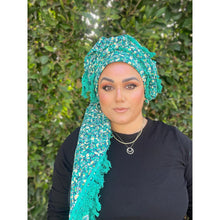 Israeli Tassel Embroidered Very Large Square - Teal Floral-Squares-The Little Tichel Lady