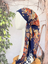 Open-Closed Back NON-SLIP Adjustable Pretied, w/ Tassel Details - Navy/Multi-Pretieds-The Little Tichel Lady