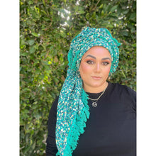 Israeli Tassel Embroidered Very Large Square - Teal Floral-Squares-The Little Tichel Lady